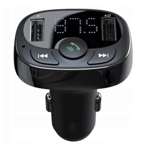 T Typed S-09A Bluetooth MP3 Car Charger: Dual USB Outputs, Hands-Free Calls, and Rapid Charging in Black