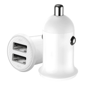 Car Charger: Dual USB Ports with 4.8A Total Output- White